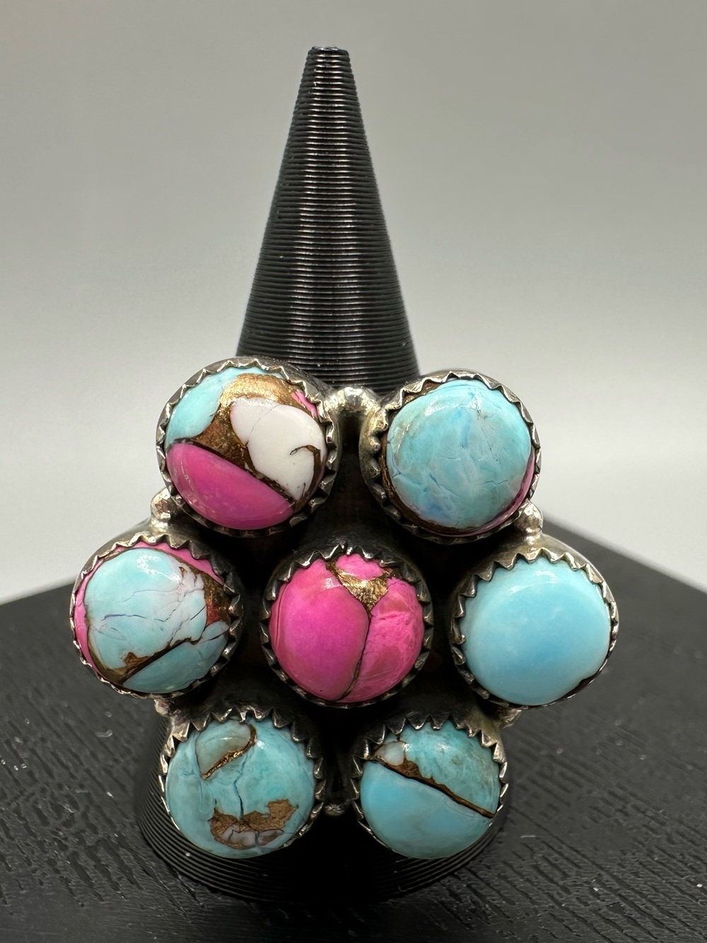 Cotton Candy Dahlia Turquoise Sterling Silver 925 Adjustable Ring Handmade
